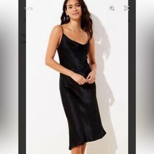 LOFT Black Cowl Neck Satin Slip Dress